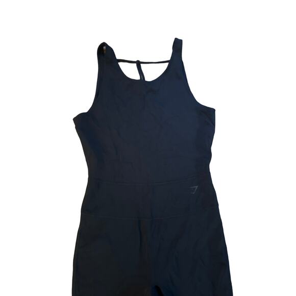 Women M Gymshark Black Studio 7/8 All In One Jumpsuit Yoga Dance Strappy Stretch - Picture 2 of 5